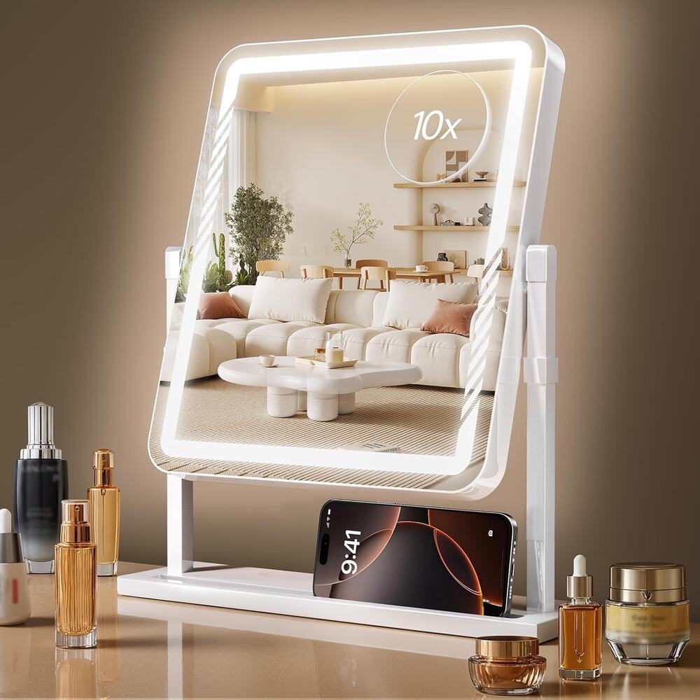 Kcavvi Vanity Mirror With Lights, Height-Adjustable & 360° Rotation, 1/10X